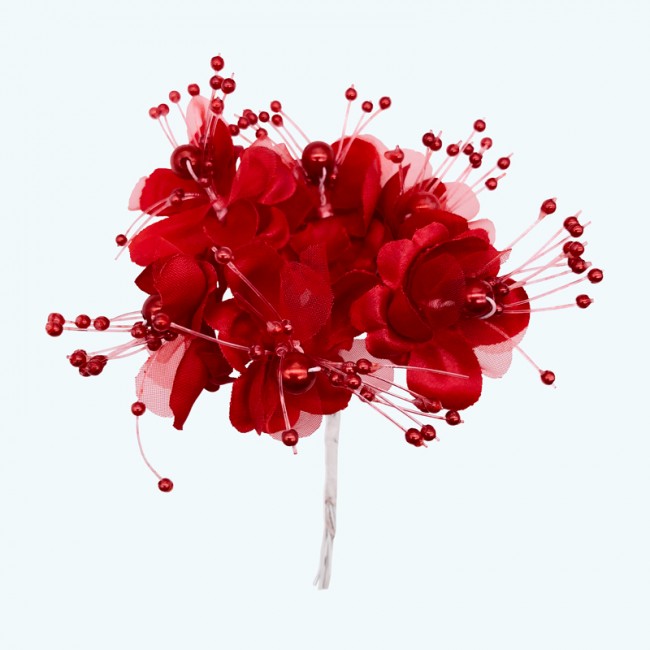3"  Silk Flower with Pearl 6X12 | Red